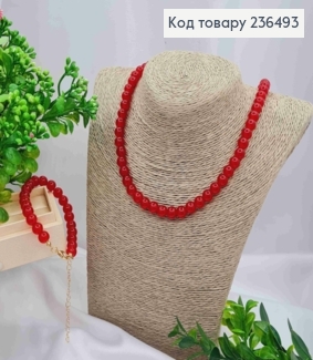 Набір з ЧЕРВОНОГО каменю: Намисто (46+7см)+ браслет (18+5см) Fashion Jewelry 236493 фото