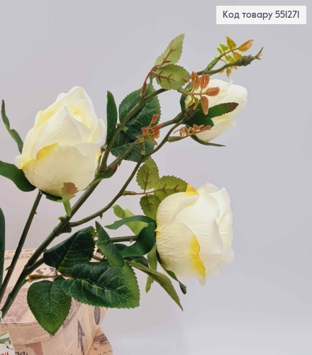 Штучна гілочка БІЛІ троянди (3 квіточки) , висотою 77см 551271 фото 1
