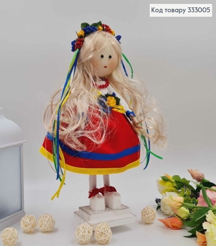 Кукла ДЕВОЧКА, "В веночке" в красной юбочке, высота 32см, ручная работа, Украина 333005 фото 1