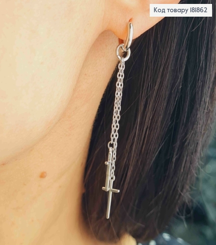 Серьги кольца асимметричные с "Крестиками", диаметр 1,1см, (2см; 5см), Xuping 181862 фото 2