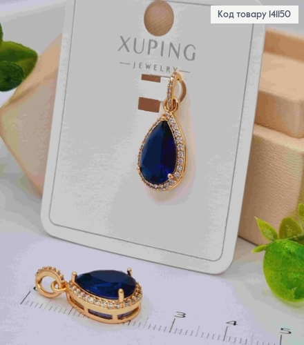 Кулон "Краплинка" Синій камінь в оправі з камінців, розмір 1,8см, Xuping 18K 141150 фото 2