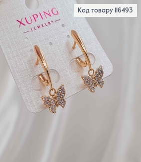 Сережки з підвіскою метеликом в камінцях, 2,7см, англ. заст. Xuping 18K 116493 фото