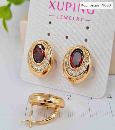 Серьги "Джини" с Красным камнем, 1,6см, английская застежка, XUPING 18K 119080 фото 2