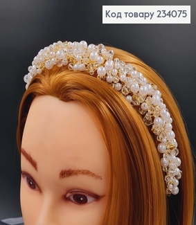 Гілочка у волосся золотого кольору, ручної роботи, з перлинкам , камінням та стеклярусом 234075 фото