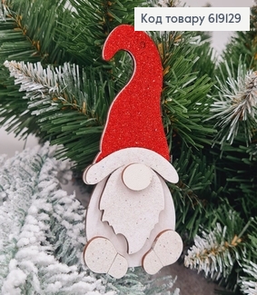 Іграшка на ялинку дерев'яна Дід Мороз з червоною шапкою, 12*5,5см, Україна 619129 фото