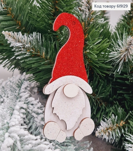 Ігрушка на елку деревянная Дед Мороз с красной шапкой, 12*5,5см, Украина 619129 фото 1