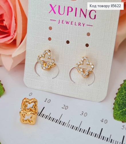 Серьги кольца 1см, "Четырехлистнички" в камне, Xuping 18K 115622 фото 1