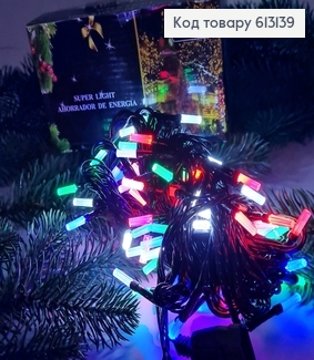 Гірлянда лампочка- циліндр  чорний дріт  9 м 100 LED кольорова(з подовжувачем) 613139 фото