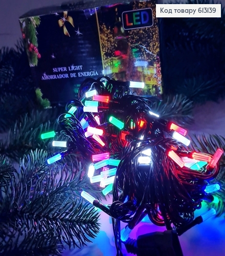 Гірлянда лампочка- циліндр  чорний дріт  9 м 100 LED кольорова(з подовжувачем) 613139 фото 1