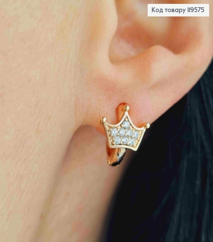 Серьги кольца "Корона" с Блестящими камешками, диаметр 1,2см, Xuping 18К 119575 фото 2