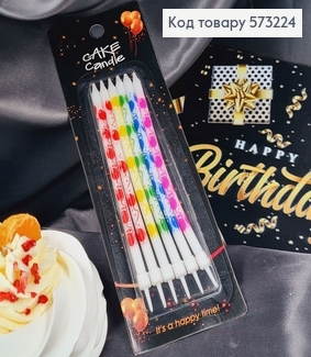 Свічки для торта Білі з кольоровими кульками та підставками 6шт/уп, 13+1см 573224 фото