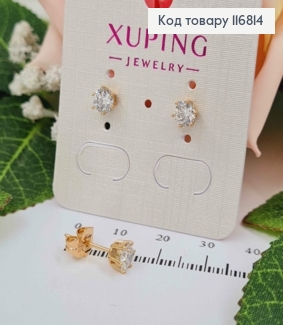 Сережки гвоздики, з Білим камінцем 5мм, Xuping 18К 116814 фото