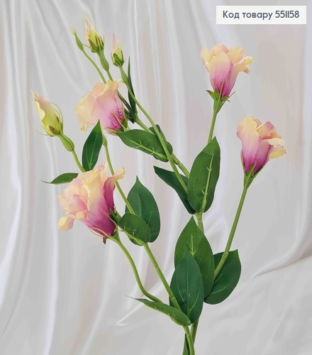 Штучна квітка Еустоми, МОЛОЧНО-ФІОЛЕТОВА, 4 квітки + 3 бутони, на металевому стержні, 82см 551158 фото 1