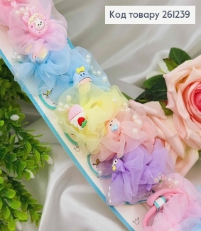 Набор детских резинок, фатиновые цветочки с жемчужками внутри с разными фигурками, 20шт/наб. 261239 фото