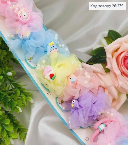 Набор детских резинок, фатиновые цветочки с жемчужками внутри с разными фигурками, 20шт/наб. 261239 фото 1