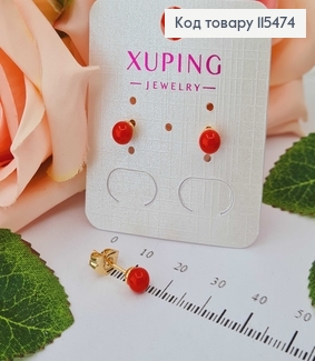 Сережки гвоздики, з перлинкою червоного кольору 0,5см, Xuping 18K 115474 фото