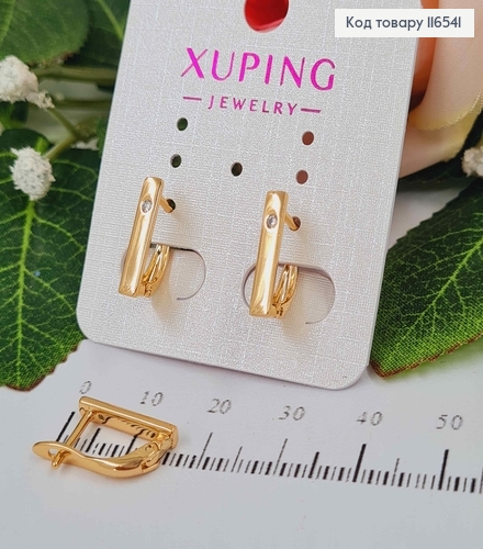 Сережки пластинки, з маленьким камінцем, 1,5см, англ. заст. Xuping 18K 116541 фото 1