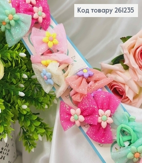 Набор детских резинок, Фатиновые бантики с блеском, с цветком, 20шт/наб. 261235 фото