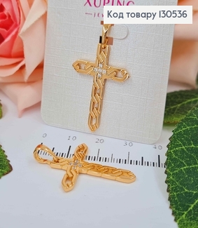 Крестик в виде цепочки, с маленьким крестиком поцента, с камешками, 2,8см, Xuping 18K 130536 фото