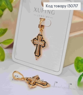 Хрестик прикрашений камінцями та Чорною емаллю, розмір 2,2*1,5см,  Xuping 18K 130717 фото