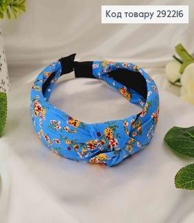 Обруч чалма голубого кольору, з кольоровими квітами, шир.4см 292216 фото