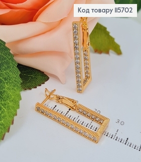 Сережки прямокутні, з рядом камінців , 2,5см, заст.булавка. Xuping 18K 115702 фото