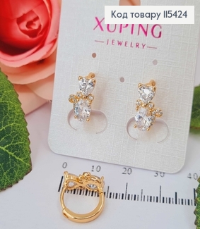 Серьги кольца, Котенок из камешков, 1,5см, Xuping 18K 115424 фото