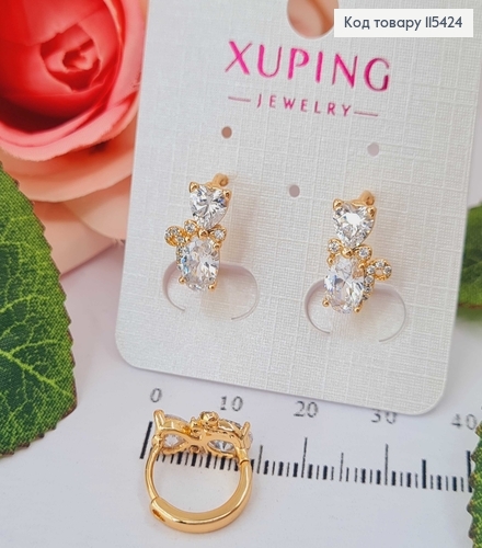 Серьги кольца, Котенок из камешков, 1,5см, Xuping 18K 115424 фото 1