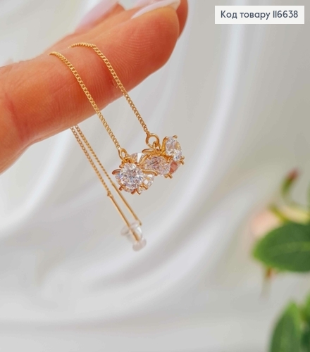 Сережки протяжки, з кубиком в камінцях, 0,8см, довж. 9см, Xuping 18K  116638 фото 1