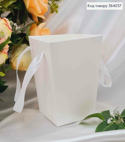 Набор флористических сумочек,12шт. белого цвета, картонная складная, с атласными ручками, 12*15см. 364037 фото 1