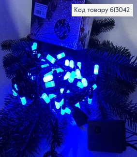 Гірлянда лампочка- циліндр  чорний дріт  9 м 100 LED синя 613042 фото