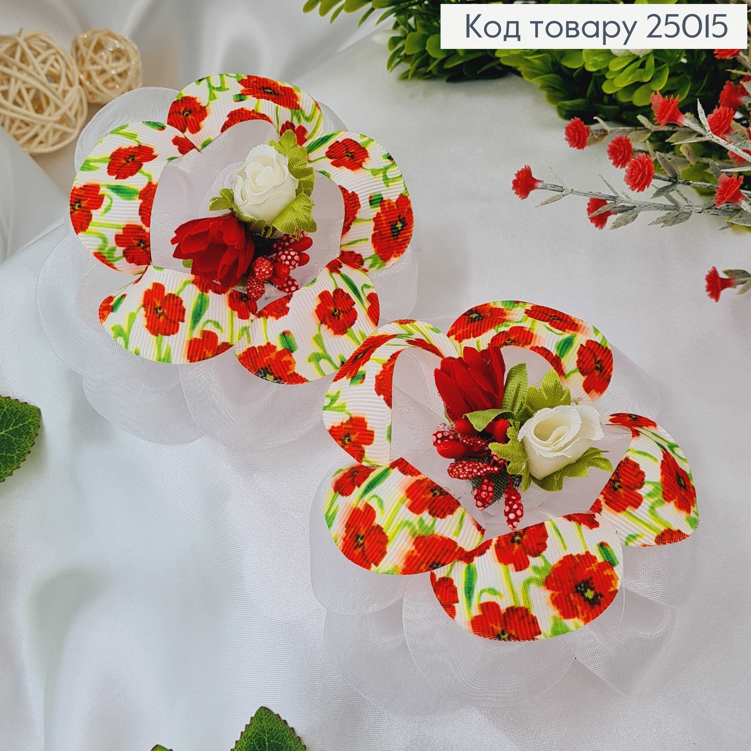 Резинка Бант, Украинский мотив с красным цветком,10см, Украина 25015 фото 2