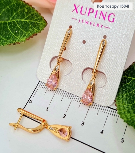 Сережки "Роко" з підвіскою рожевим камінцем, 3см, англ. заст.Xuping 18K 115841 фото 1