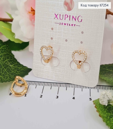 Серьги кольца Сердце 9мм украшено камешками, диаметр 1см XUPING 18K 117254 фото 1