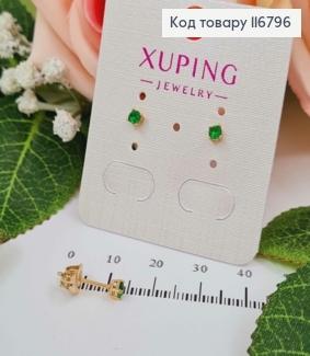 Сережки гвоздики, з Зеленим камінцем, 3мм, Xuping 18K 116796 фото