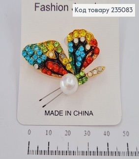 Брошка метал Метелик з кольоровими камінцями 235083 фото