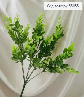 Искусственная декоративная зелень, 7 веточек, Самшит, Зеленого цвета на металлическом стержне, 35см 551133 фото