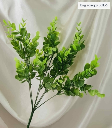 Искусственная декоративная зелень, 7 веточек, Самшит, Зеленого цвета на металлическом стержне, 35см 551133 фото 1