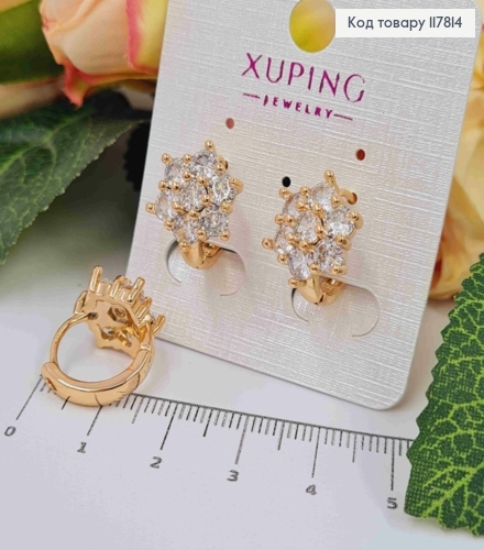 Сережки кільця, Квіточка з Блискучих камінців, 1,6см, Xuping 18K 117814 фото 1