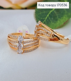 Перстень з 3 камінцями, великий Xuping 18K  170536 фото