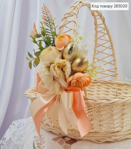 Пов"язка для кошика "Декорація з квітами та золотими яйцями, розмір 20*12см, ручна робота, Україна 283020 фото 1