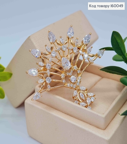Брошь "Ажурное Веер" украшена Блестящими камешками, 4,7см, Xuping 18к 160049 фото 2