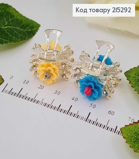 Краб метал срібного кольору, 2,5см, з камінцями та квіточками, голубий/жовтий в асорт. 215292 фото