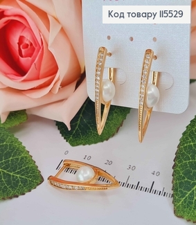 Сережки стріли в камінцях та з перлинкою, 3см, англ. заст. Xuping 18K 115529 фото