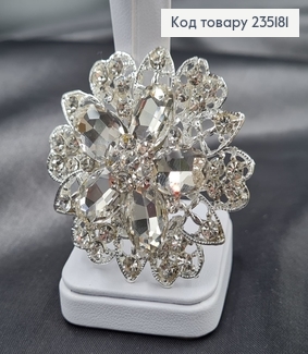Брошка метал Квітка срібло з великими камінцями 5,5х5,5см 235181 фото
