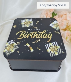 Коробка деревянна черна "Happy birthday" 25х25х9 см 531011 фото