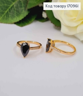 Перстень в камінчиках, з Чорним камінчиком крапелькою, Xuping 18К 170961 фото