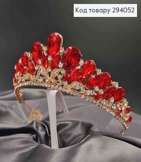 Тіара під золото, "Вікторіанська" з червоними камінцями 294052 фото