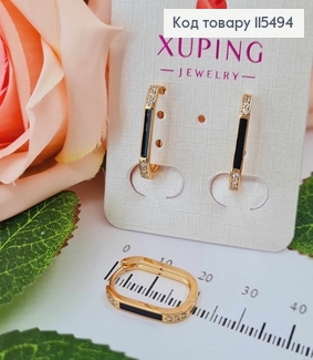 Серьги кольца продолговатые 2см, с черной эмалью и камешками Xuping 18K 115494 фото