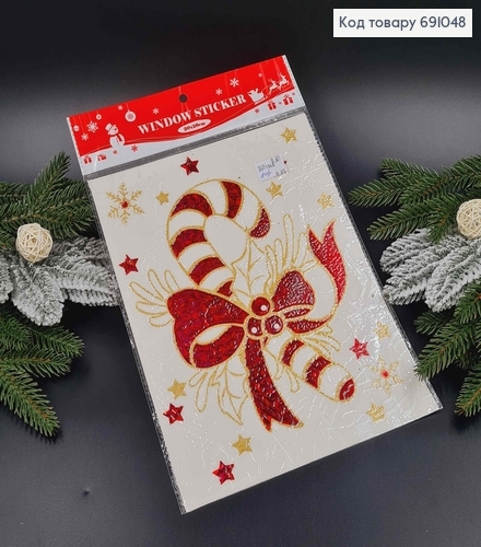 Декоративная Рождественская наклейка на стекло, с блеском и голографическими деталями, узор. в ассорт, (20*26с) 691048 фото 3